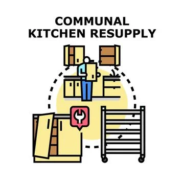 Communal kitchen resupplying items and maintenance operations Stock Illustration