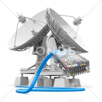 Communiation. satellite dish with cable. 3d Stock Illustration