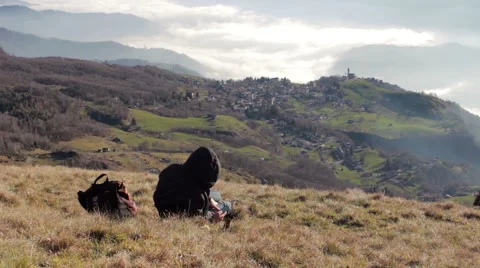 Communicate with the cell phone in the mountains Stock Footage 46227216