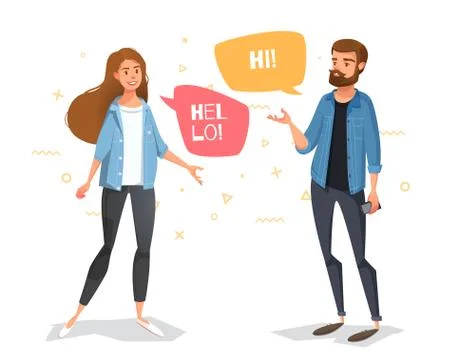 Communicate a guy and a girl with bubbles. Stock Illustration