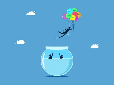 Communicating and receiving useful information. man floats with speech balloo Stock Illustration