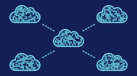 Communicating cloud computing concept illustration (blue) Stock Illustration