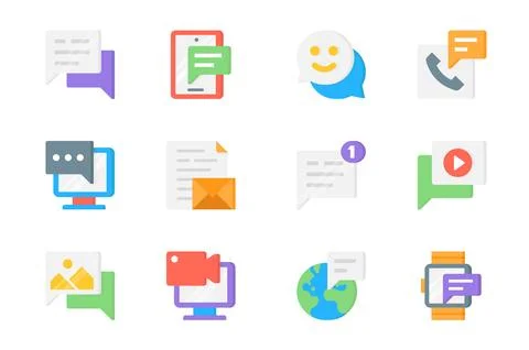 Communication 3d icons set. Pack flat pictograms of chat, message bubble, e.. Stock Illustration