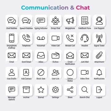 Communication and chat icons set, including chat bubbles, speech bubbles, t.. Illustration