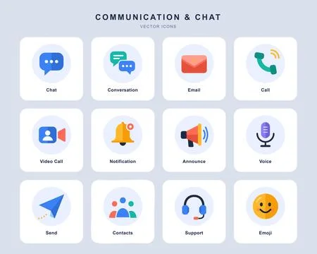 Communication and Chat UI Vector Icon Set Flat Messenger App Elements Illustrazione stock