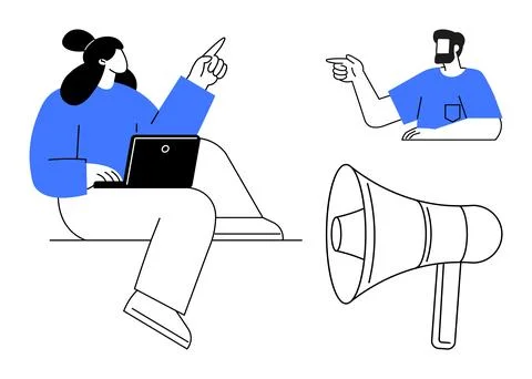 Communication and Collaboration Concept with Diverse Figures and Technology.. Stock Illustration