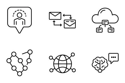 Communication And Global Network Connection Thin Line Icon Set 스톡 일러스트