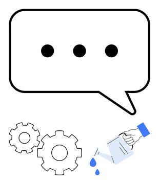 Communication and Innovation Speech Bubble, Cogs and Watering Can Signifyin.. Stock Illustration
