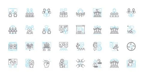 Communication and interaction linear icons set. Dialogue, Connect, Conversate Stock Illustration