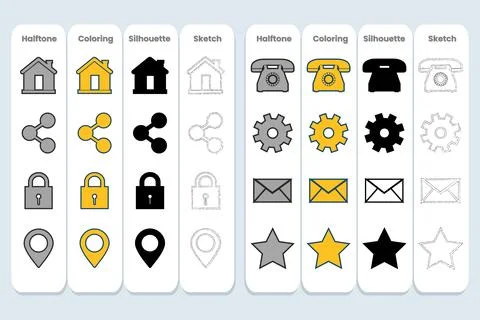 Communication and Interface Icon Bundle - Multi Style Halftone Vector Set Stock Illustration