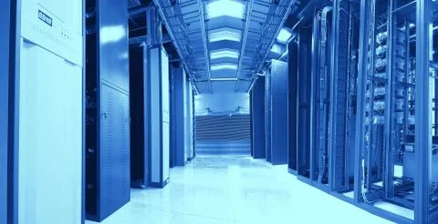Communication and internet network server room Stock Photos