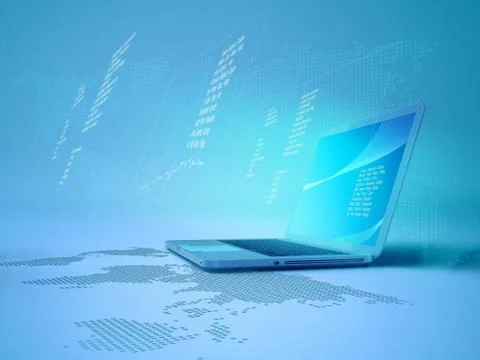 Communication and it technology (notebook on a stylish world map with phrases Stock Illustration