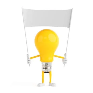 Communication And Message Concept. Yellow Cartoon Light Bulb Character Hold.. 스톡 일러스트