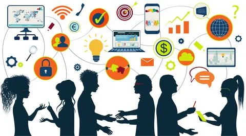 Communication and network isolated multi-ethnic group people. Sharing ideas Stock Illustration