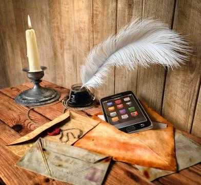 Communication and progress concept background with vintage and modern elements Stock Photos