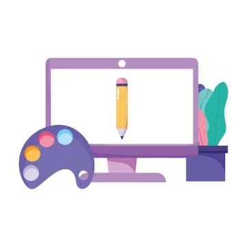 Communication and technology, computer pencil color palette idea Illustrazione stock