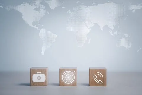 Communication and technology concept , Hand putting wooden block cube symbol  Stock Photos