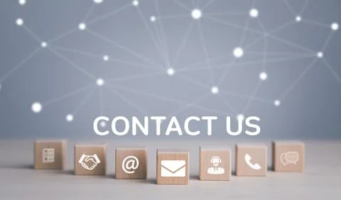 Communication and technology concept , Hand putting wooden block cube symbol  Stock Photos