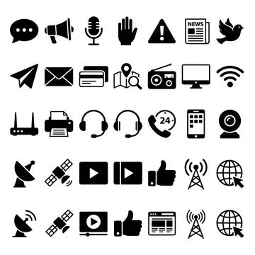 Communication and technology icons set including speech bubble, megaphone, .. Stock Illustration