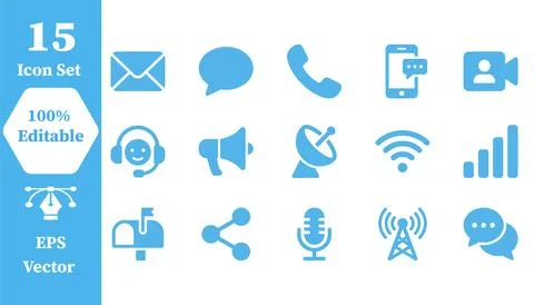 Communication and telecommunication technology icon set with communication Stock Illustration
