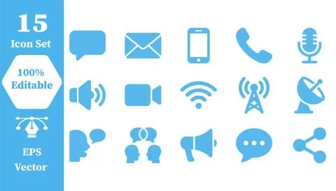 Communication and telecommunications connectivity vector icons with communi.. Stock Illustration