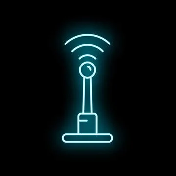 Communication antenna broadcasting neon blue radio waves Stock Illustration