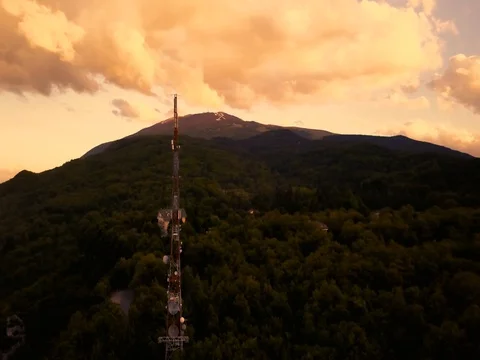Communication antenna on a mountain peak Stock Footage 75316705