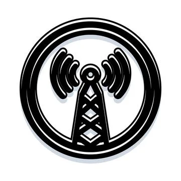 Communication antenna transmitting signals in round icon Stock Illustration