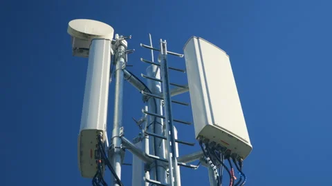 Communication antenna for wireless 3G, 4G or 5G mobile phone networks  Stock Footage 144793385