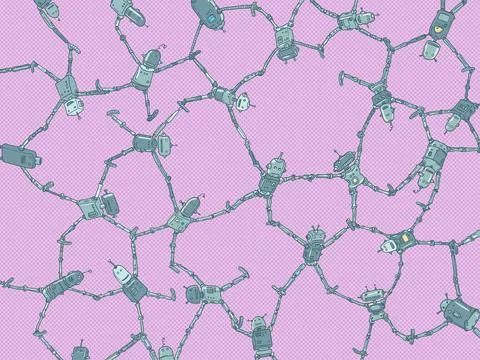 Communication of artificial intelligence between its parts. Robotic data Stock Illustration