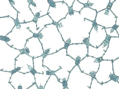 Communication of artificial intelligence between its parts. Robotic data Stock Illustration