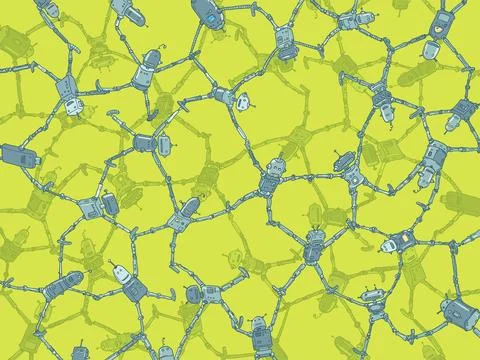 Communication of artificial intelligence between its parts. Robotic data 스톡 일러스트