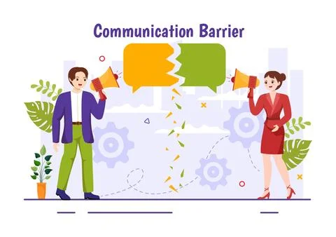 Communication Barrier Vector Illustration with Bad Communications, Disagree.. Stock Illustration