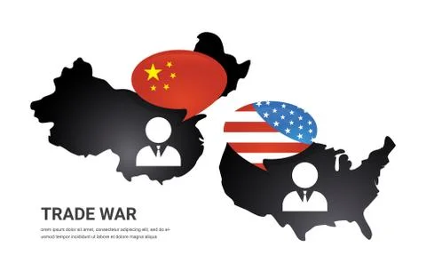 Communication between China and US America. US America and China flags on glossy Stock Illustration