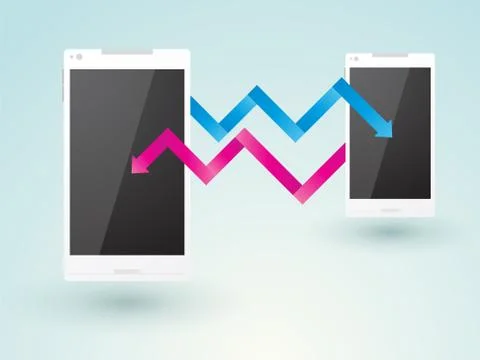 Communication between two mobile phones using the arrow keys Ilustración de archivo