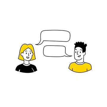 Communication between two people, characters talk to each other with phone. Stock Illustration