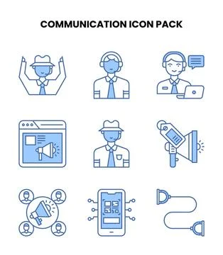 Communication Blue Color Bundle Icons Pack Illustrazione stock