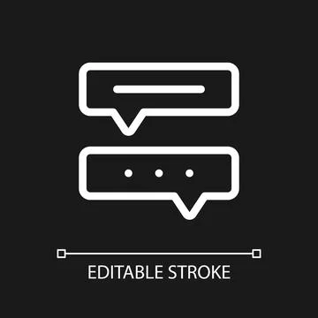 Communication with chat bot pixel perfect white linear ui icon for dark theme Stock Illustration