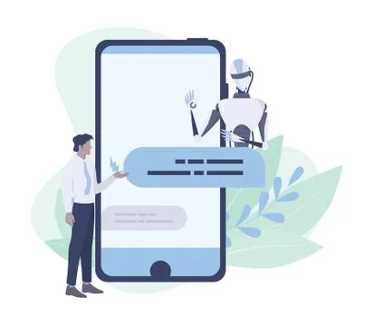 Communication with a chatbot concept. Customer service and support. Stock Illustration