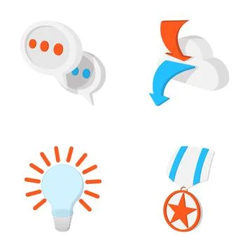 Communication cloud computing idea and award icon set Stock Illustration