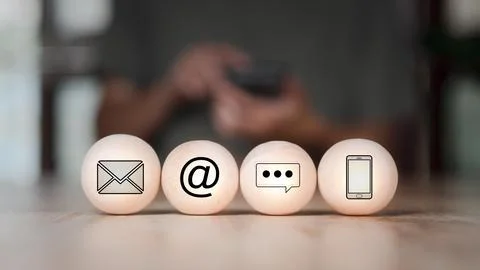 Communication concept with email, message box and contacts icons, Website p.. 스톡 사진