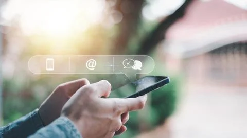 Communication concept with email, message box and contacts icons ,e-mail ma.. Stock Photos