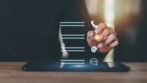 Communication concept with email, message box and contacts icons ,Connectio.. Stock Photos