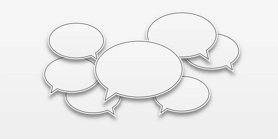 Communication concept. Empty blank speech bubbles on white background. Vector Illustrazione stock