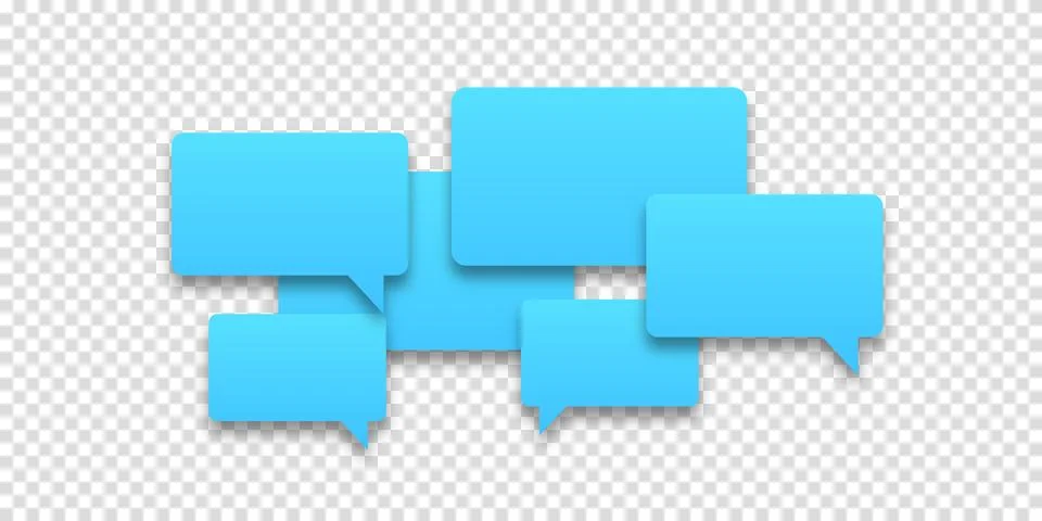 Communication concept. Empty blue blank speech bubbles on transparent backgro Stock Illustration