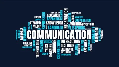Communication Concept Word Cloud Vector Illustration in Blue and White Иллюстрация