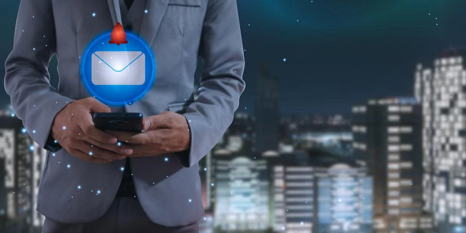 Communication Connection message via electronic mail. sending Email. New emai Stock Photos