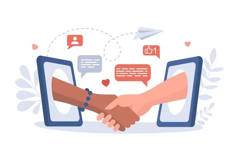 Communication, conversation, and friendship in the Internet vector flat Stock Illustration
