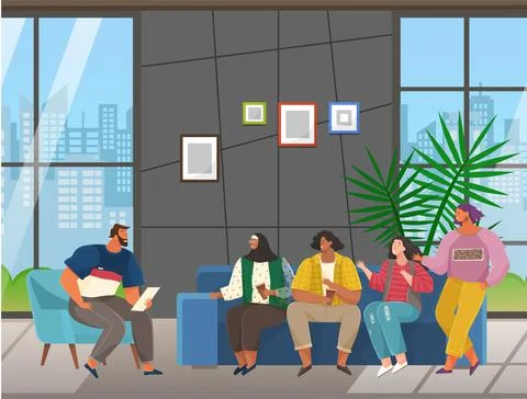 Communication, conversation at workplace. Colleagues communicate. People discuss Stock Illustration