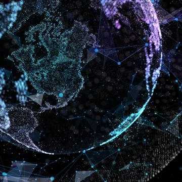 Communication in digital network. Earth Globe. 3d illustration. 스톡 일러스트